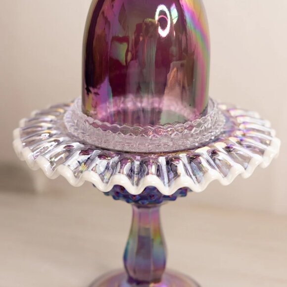 Fenton Purple Iridescent Glass Hobnail Snow Crest Fairy Lamp READ DETAILS - Picture 2 of 7